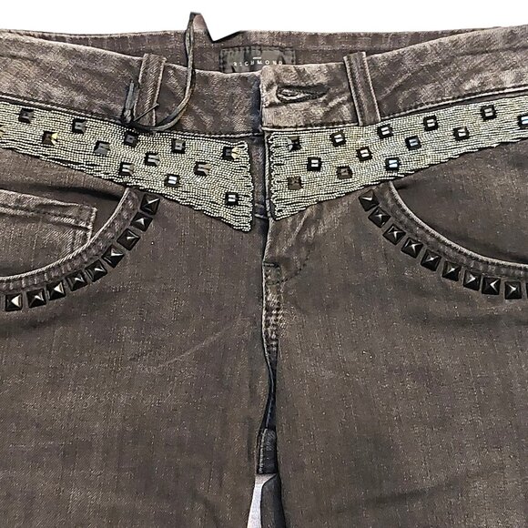 John Richmond Silver Black Studs & Chain Detail on Black Washed Denim Jeans 27 - Picture 4 of 16